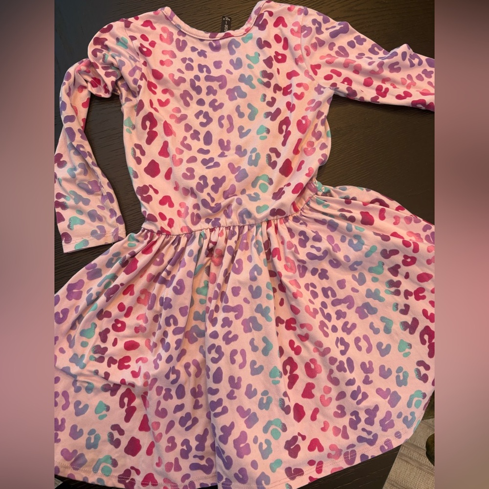 Girls' Long-Sleeve Pink Leopard Print Casual Dress